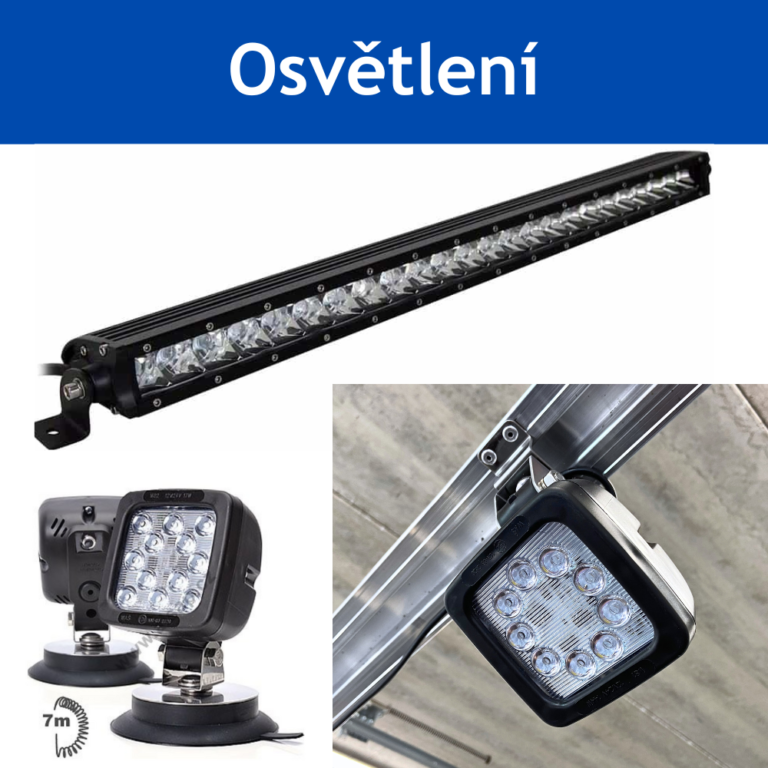 Osvětlení, pracovní osvětlení korby, přenosná lampa na magnet, přídavná světelná LED rampa nad kabinu, HPM